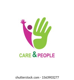 Creative Care Concept Logo Design Template, Hand and people logo