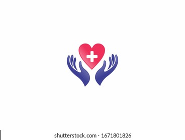 Ilustración del diseño del logotipo de Creative Care Concept. Logotipo médico con símbolo de amor