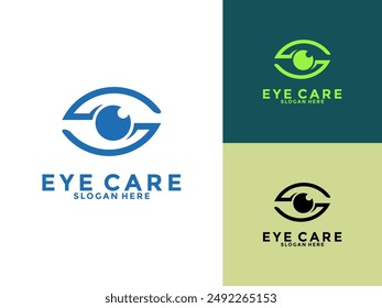 Creativo cuidado de ojos concepto de diseño de logotipo de Plantilla, moderno diseño de logotipo de visión de ojos con Vector de iconos de cuidado de manos