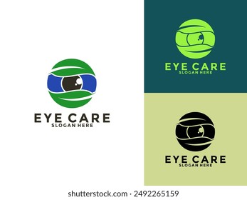 Creative Care Eye Concept Logo Design Template, modern Eye Vision Logo Design with leaf icon vector