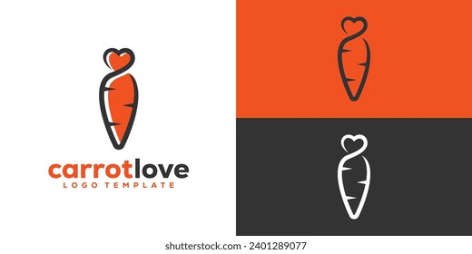 Creative Carrot Love Logo Designs. Carrot and Love Combinantion with Modern Minimalist Style For Healthy Food Logo. Icon Symbol Design Template.