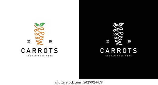 Creative Carrots Logo. Fresh Vegetable with Linear Outline Style. Organic Food Logo Icon Symbol Vector Design Template.