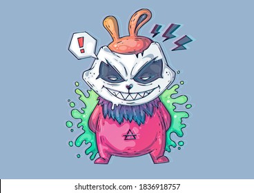Creative Cartoon Illustration  Angry Bunny Monster