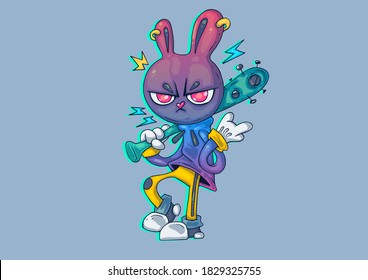 Creative Cartoon Illustration. Dangerous hare bully.