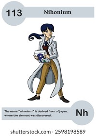 Creative Cartoon Illustration of Nihonium