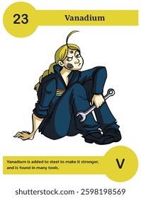 Creative Cartoon Illustration of Vanadium Element 