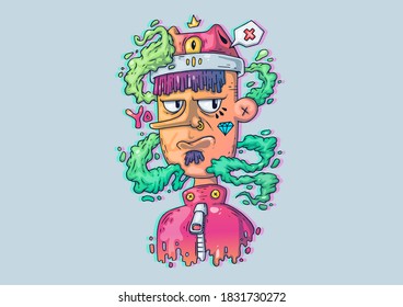 Creative Cartoon Illustration. Young guy in fashionable clothes