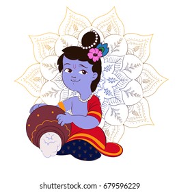 Creative cartoon illustration,poster or banner for indian festival of janmashtami celebration