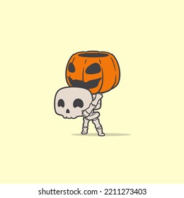 creative cartoon skeleton with a pumpkin head