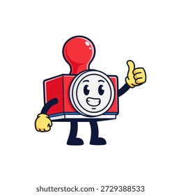 Creative Cartoon Stamp Character Giving Thumbs Up in Fun Environment - Illustration for Graphic Design Projects