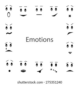 Creative cartoon style smiles with different emotions. Vector emotions set
