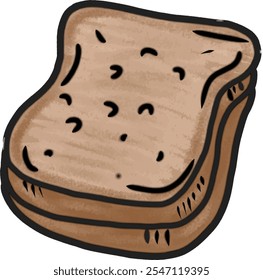 Creative cartoon-style illustration of a simple brown bread slice featuring abstract dotted patterns, ideal for food-themed designs and playful concepts.