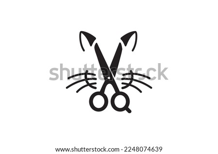 creative cat face scissors symbol logo vector icon design illustration