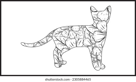Creative cat kitten pet animal coloring book page, Isolated on a white background.