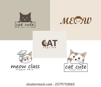 creative cat meow icon set cute animal template