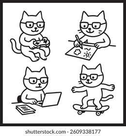 Creative Cat Playing and working Minimalist, Modren, Lineart Vector for Work and Cat-Themed Designs