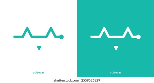 Creative Cat Pulse Logo. Abstract Cat Face and Pulse with Lineart Outline Style. Pet Care Logo Design Template.