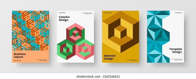 Creative catalog cover A4 vector design layout collection. Original mosaic hexagons corporate identity concept bundle.