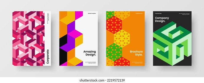 Creative catalog cover A4 vector design concept collection. Multicolored mosaic tiles presentation template bundle.