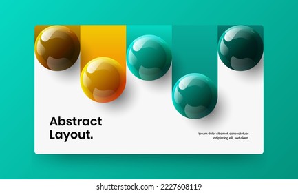 Creative catalog cover vector design illustration. Modern 3D balls company identity template.