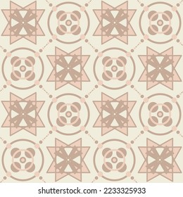 Creative ceramic tile beige pastel color, trendy symmetrical square tile design vector illustration