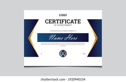 Creative Certificate Of Achievement design template. Elegant business diploma layout for training graduation or course completion