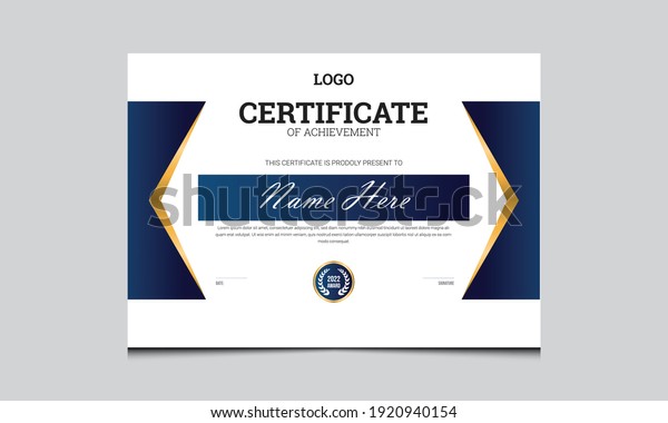Creative Certificate Of Achievement design
template. Elegant business diploma layout for training graduation
or course completion