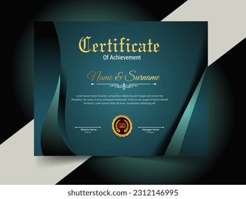 creative certificate of achievement template design. luxury elegant blue and gold diploma, corporate training certificate design