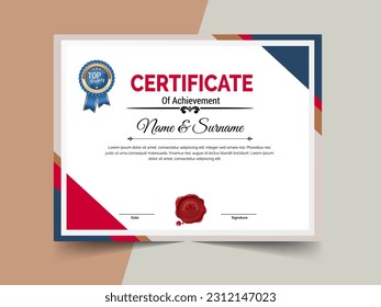 creative certificate of achievement template design. luxury elegant blue and gold diploma, corporate training certificate design