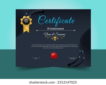 creative certificate of achievement template design. luxury elegant blue and gold diploma, corporate training certificate design