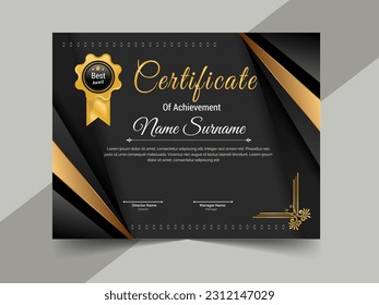 creative certificate of achievement template design. luxury elegant blue and gold diploma, corporate training certificate design