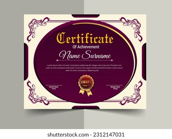 creative certificate of achievement template design. luxury elegant blue and gold diploma, corporate training certificate design