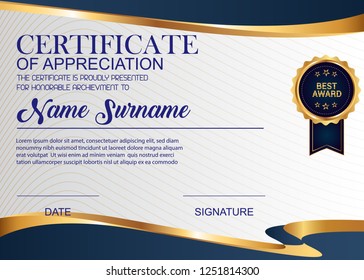 creative certificate of appreciation award template. Illustration certificate horizontal in A4 size pattern.