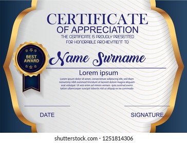 creative certificate of appreciation award template. Illustration certificate horizontal in A4 size pattern.
