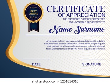 creative certificate of appreciation award template. Illustration certificate horizontal in A4 size pattern.