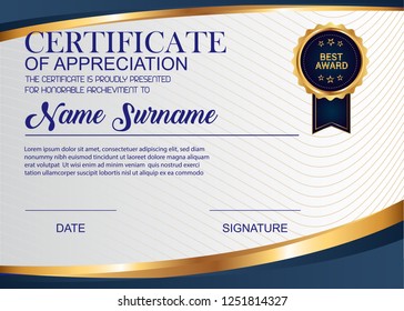 creative certificate of appreciation award template. Illustration certificate horizontal in A4 size pattern.
