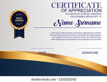 Creative Certificate Of Appreciation Award Template. Illustration Certificate Horizontal In A4 Size Pattern.
