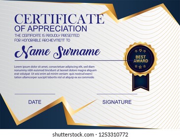 Creative Certificate Of Appreciation Award Template. Illustration Certificate Horizontal In A4 Size Pattern.
