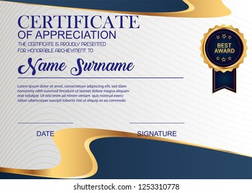 Creative Certificate Of Appreciation Award Template. Illustration Certificate Horizontal In A4 Size Pattern.