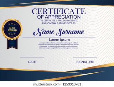 Creative Certificate Of Appreciation Award Template. Illustration Certificate Horizontal In A4 Size Pattern.