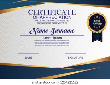 Creative Certificate Of Appreciation Award Template. Illustration Certificate Horizontal In A4 Size Pattern.