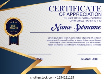 Creative Certificate Of Appreciation Award Template. Illustration Certificate Horizontal In A4 Size Pattern.