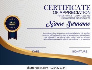 Creative Certificate Of Appreciation Award Template. Illustration Certificate Horizontal In A4 Size Pattern.