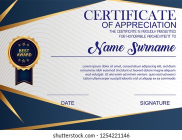 Creative Certificate Of Appreciation Award Template. Illustration Certificate Horizontal In A4 Size Pattern.