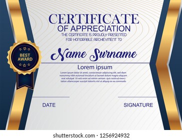 Creative Certificate Of Appreciation Award Template. Illustration Certificate Horizontal In A4 Size Pattern.