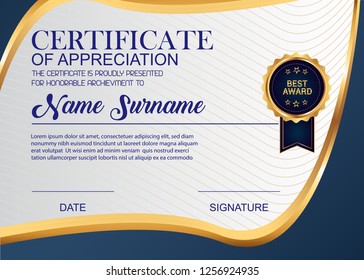 Creative Certificate Of Appreciation Award Template. Illustration Certificate Horizontal In A4 Size Pattern.