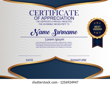 Creative Certificate Of Appreciation Award Template. Illustration Certificate Horizontal In A4 Size Pattern.