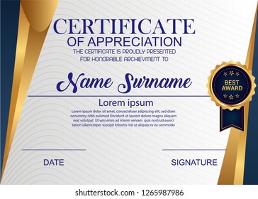 Creative Certificate Of Appreciation Award Template. Illustration Certificate Horizontal In A4 Size Pattern.