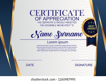 Creative Certificate Of Appreciation Award Template. Illustration Certificate Horizontal In A4 Size Pattern.