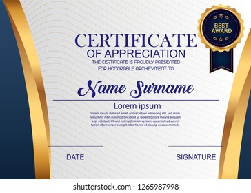Creative Certificate Of Appreciation Award Template. Illustration Certificate Horizontal In A4 Size Pattern.